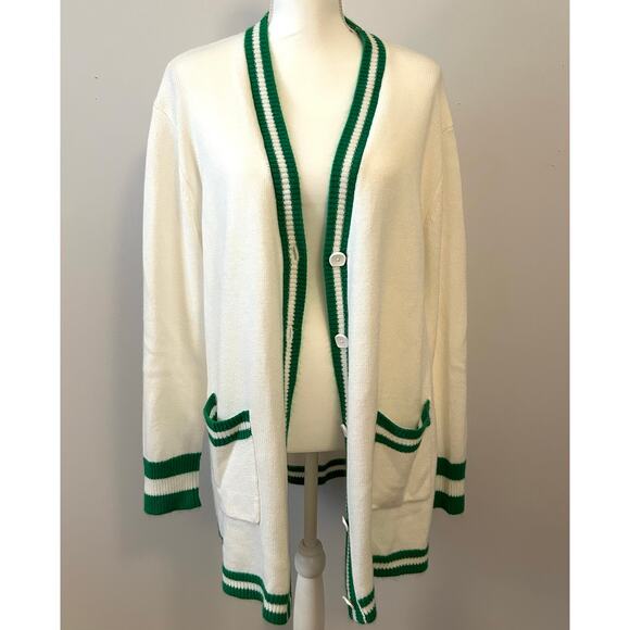 Show Me Your MuMu Green and White Cardigan Duster Academia Vibrant Size Large - Picture 3 of 8